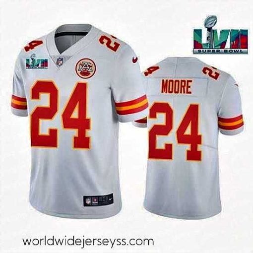Exquisitely designed Toddler Kansas City Chiefs 24 Skyy Moore White Super Bowl LVII Patch Vapor Untouchable Limited Stitched Jersey