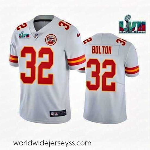 Marvelously styled Toddler Kansas City Chiefs 32 Nick Bolton White Super Bowl LVII Patch Vapor Untouchable Limited Stitched Jersey
