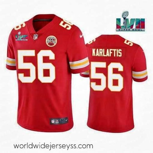 Exquisitely designed Toddler Kansas City Chiefs 56 George Karlaftis Red Super Bowl LVII Patch Vapor Untouchable Limited Stitched Jersey