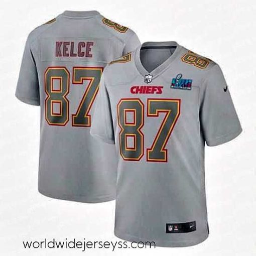 Superbly made Toddler Kansas City Chiefs 87 Travis Kelce Grey Super Bowl LVII Patch Atmosphere Fashion Stitched Game Jersey