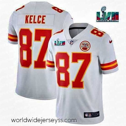 Exquisitely designed Toddler Kansas City Chiefs 87 Travis Kelce White Super Bowl LVII Patch Vapor Untouchable Limited Stitched Jersey