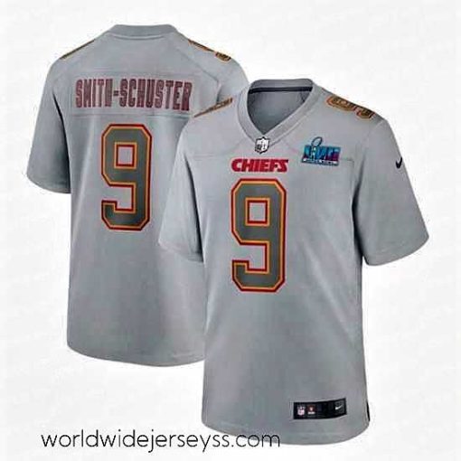 Exquisitely designed Toddler Kansas City Chiefs 9 JuJu Smith Schuster Grey Super Bowl LVII Patch Atmosphere Fashion Stitched Game Jersey