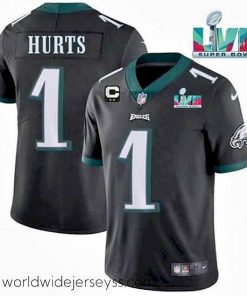 Marvelously styled Toddler Philadelphia Eagles 1 Jalen Hurts Black Super Bowl LVII Patch And 2 Star C Patch Vapor Untouchable Limited Stitched Jersey