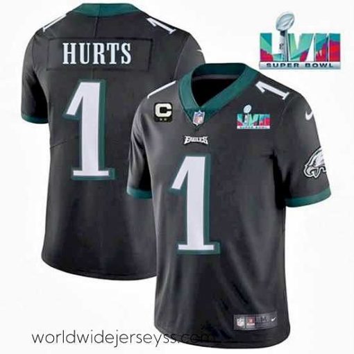 Marvelously styled Toddler Philadelphia Eagles 1 Jalen Hurts Black Super Bowl LVII Patch And 2 Star C Patch Vapor Untouchable Limited Stitched Jersey