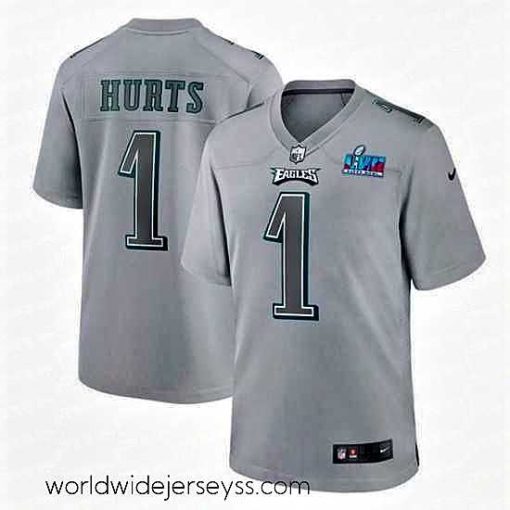 Finely crafted Toddler Philadelphia Eagles 1 Jalen Hurts Grey Super Bowl LVII Patch Atmosphere Fashion Stitched Game Jersey