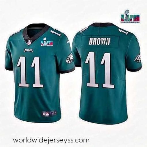 Exquisitely designed Toddler Philadelphia Eagles 11 A  J  Brown Green Super Bowl LVII Patch Vapor Untouchable Limited Stitched Jersey