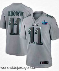 Marvelously styled Toddler Philadelphia Eagles 11 A J  Brown Grey Super Bowl LVII Patch Atmosphere Fashion Stitched Game Jersey