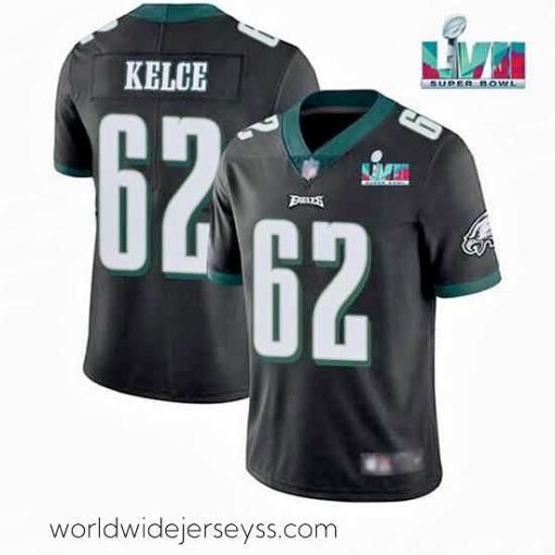 Exquisitely designed Toddler Philadelphia Eagles 62 Jason Kelce Black Super Bowl LVII Patch Vapor Untouchable Limited Stitched Jersey