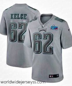 Exceptionally fashioned Toddler Philadelphia Eagles 62 Jason Kelce Grey Super Bowl LVII Patch Atmosphere Fashion Stitched Game Jersey