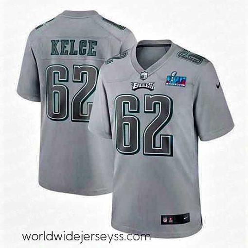 Exceptionally fashioned Toddler Philadelphia Eagles 62 Jason Kelce Grey Super Bowl LVII Patch Atmosphere Fashion Stitched Game Jersey