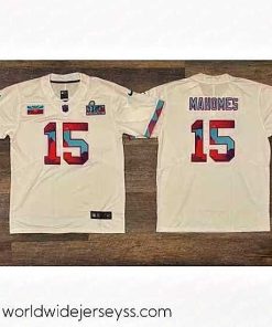 Marvelously styled Men's Kansas City Chiefs #15 Patrick Mahomes White Super Bowl LVII Patch Vapor Untouchable Limited Stitched Jersey