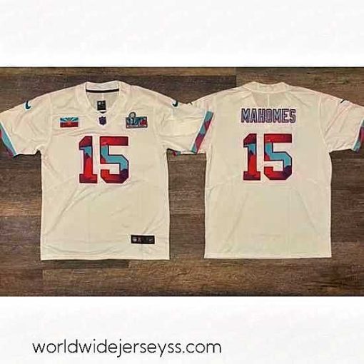Marvelously styled Men's Kansas City Chiefs #15 Patrick Mahomes White Super Bowl LVII Patch Vapor Untouchable Limited Stitched Jersey