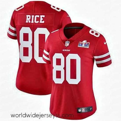 Marvelously styled Nike 49ers 80 Jerry Rice Red Team Color Stitched NFL Vapor Untouchable Limited 2024 Super Bowl LVIII Jersey