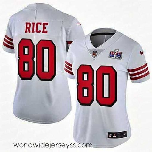 Exceptionally fashioned Nike 49ers 80 Jerry Rice White Rush Stitched NFL Vapor Untouchable Limited 2024 Super Bowl LVIII Jersey