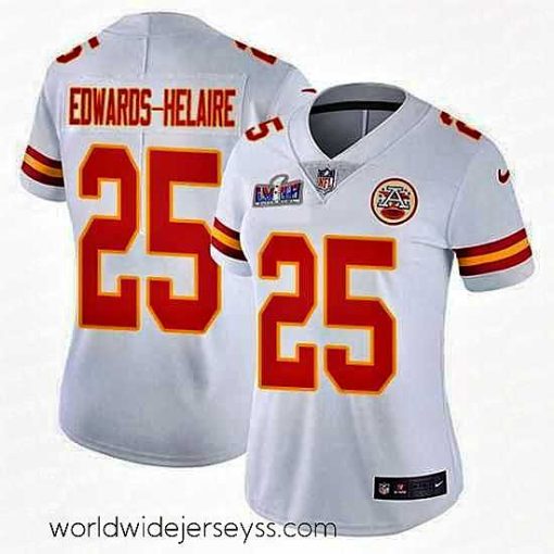 Exquisitely designed Nike Chiefs 25 Clyde Edwards Helaire White Bound Stitched NFL Vapor Untouchable Limited 2024 Super Bowl LVIII Jersey