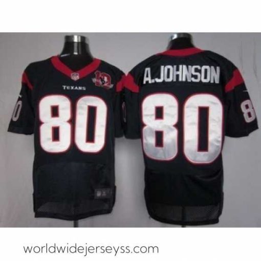 Marvelously styled Nike Houston Texans 80 Andre Johnson Blue Elite W 10th Patch NFL Jersey