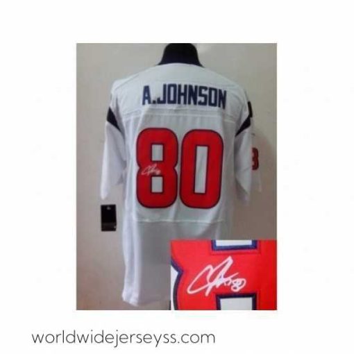 Exquisitely designed Nike Houston Texans 80 Andre Johnson White Elite Signed NFL Jersey