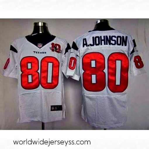 Marvelously styled Nike Houston Texans 80 Andre Johnson White Elite W 10th Patch NFL Jersey