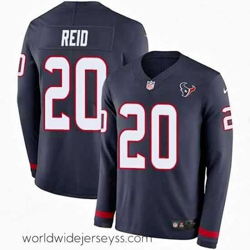 Marvelously styled Nike Texans #20 Justin Reid Navy Blue Team Color Stitched NFL Limited Therma Long Sleeve Jersey