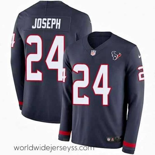 Finely crafted Nike Texans #24 Johnathan Joseph Navy Blue Team Color Stitched NFL Limited Therma Long Sleeve Jersey