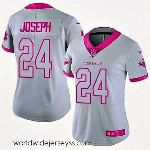 Marvelously styled Nike Texans #24 Johnathan Joseph White Pink Womens Stitched NFL Limited Rush Fashion Jersey