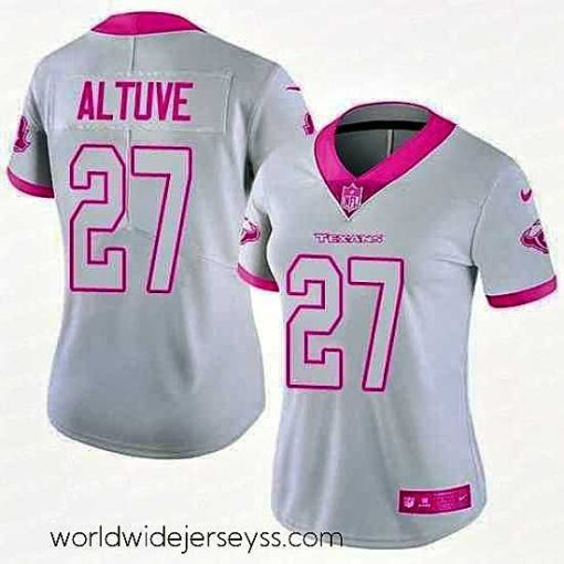 Finely crafted Nike Texans #27 Jose Altuve White Pink Womens Stitched NFL Limited Rush Fashion Jersey