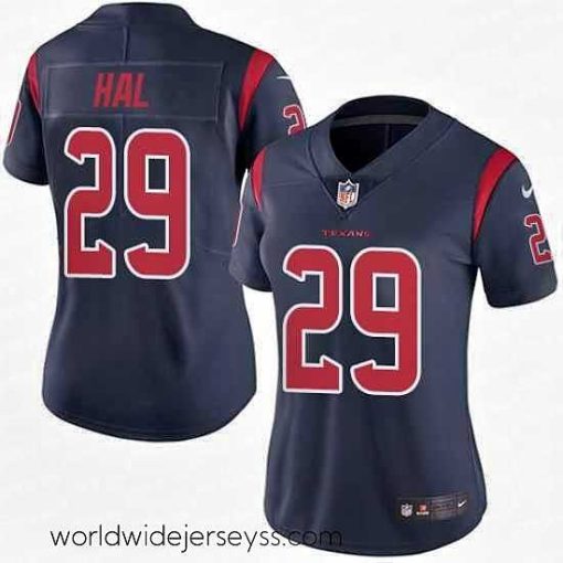 Marvelously styled Nike Texans #29 Andre Hal Navy Blue Womens Stitched NFL Limited Rush Jersey