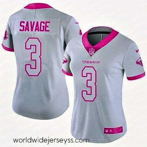 Finely crafted Nike Texans #3 Tom Savage White Pink Womens Stitched NFL Limited Rush Fashion Jersey