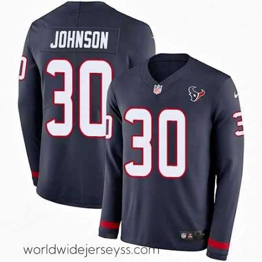 Finely crafted Nike Texans #30 Kevin Johnson Navy Blue Team Color Stitched NFL Limited Therma Long Sleeve Jersey