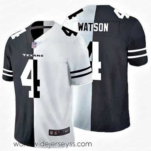 Superbly made Nike Texans 4 Deshaun Watson Black And White Split Vapor Untouchable Limited Jersey