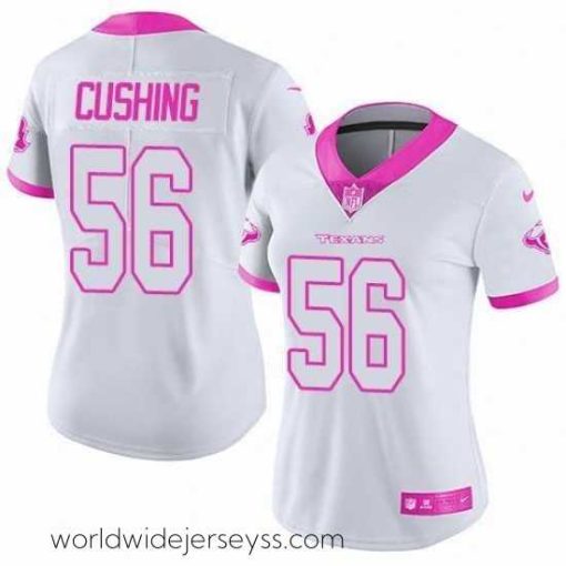 Marvelously styled Nike Texans #56 Brian Cushing White Pink Womens Stitched NFL Limited Rush Fashion Jersey
