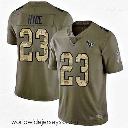 Finely crafted Texans 23 Carlos Hyde Olive Camo Stitched Football Limited 2017 Salute To Service Jersey