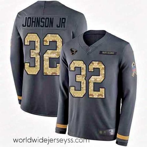 Exceptionally fashioned Texans 32 Lonnie Johnson Jr  Anthracite Salute to Service Stitched Football Limited Therma Long Sleeve Jersey