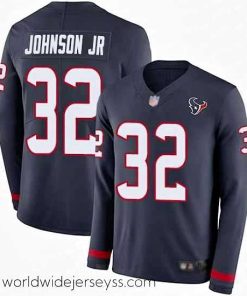 Exceptionally fashioned Texans 32 Lonnie Johnson Jr  Navy Blue Team Color Stitched Football Limited Therma Long Sleeve Jersey