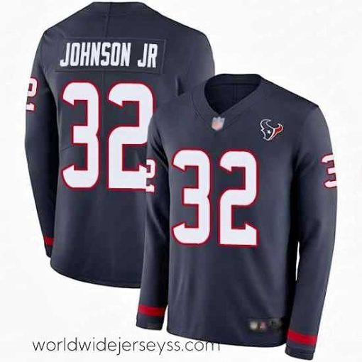 Exceptionally fashioned Texans 32 Lonnie Johnson Jr  Navy Blue Team Color Stitched Football Limited Therma Long Sleeve Jersey