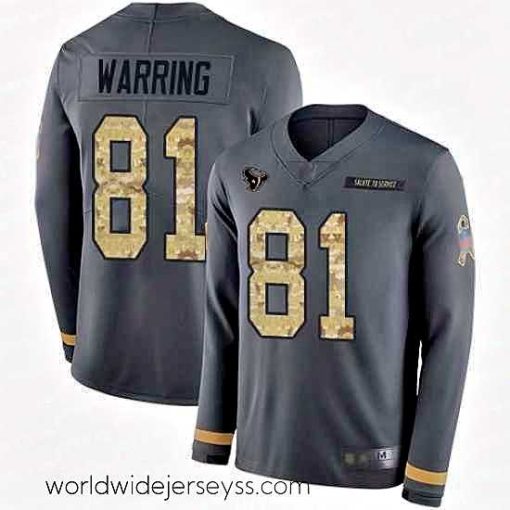 Exquisitely designed Texans 81 Kahale Warring Anthracite Salute to Service Stitched Football Limited Therma Long Sleeve Jersey