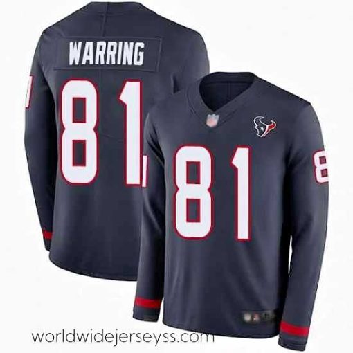 Exceptionally fashioned Texans 81 Kahale Warring Navy Blue Team Color Stitched Football Limited Therma Long Sleeve Jersey