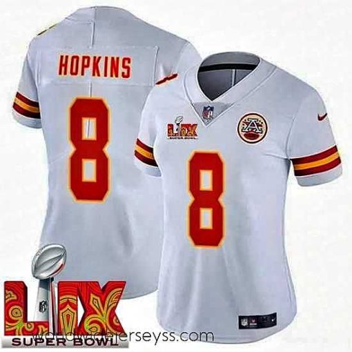 Finely crafted Kansas City Chiefs DeAndre Hopkins #8 White 2024 2025 Super Bowl LIX F.U.S.E Stitched Jersey