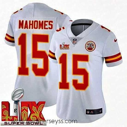 Finely crafted Kansas City Chiefs Patrick Mahomes #15 White 2024 2025 Super Bowl LIX F.U.S.E Stitched Jersey
