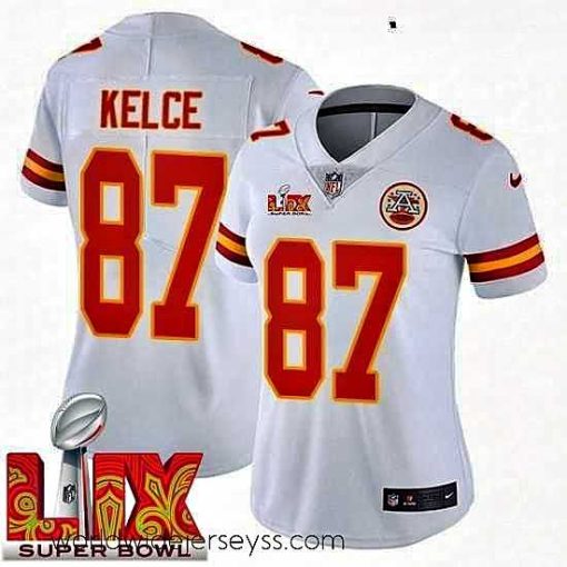 Exceptionally fashioned Kansas City Chiefs Travis Kelce #87 White 2024 2025 Super Bowl LIX F.U.S.E Stitched Jersey