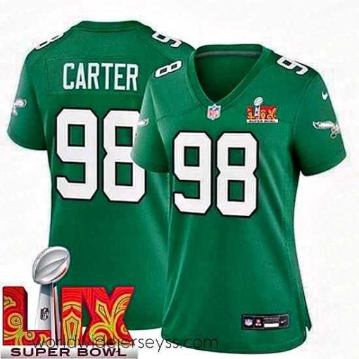 Exceptionally fashioned Philadelphia Eagles Jalen Carter #98 Kelly Green 2024 2025 Super Bowl LIX F.U.S.E Stitched NFL Jersey