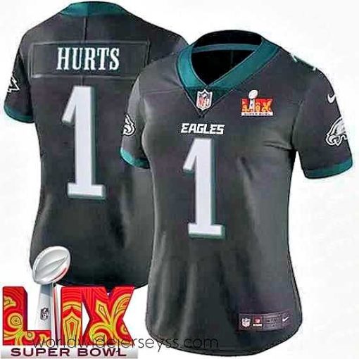 Exquisitely designed Philadelphia Eagles Jalen Hurts #1 Black 2024 2025 Super Bowl LIX F.U.S.E Stitched NFL Jersey