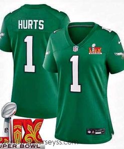 Exquisitely designed Philadelphia Eagles Jalen Hurts #1 Kelly Green 2024 2025 Super Bowl LIX F.U.S.E Stitched NFL Jersey