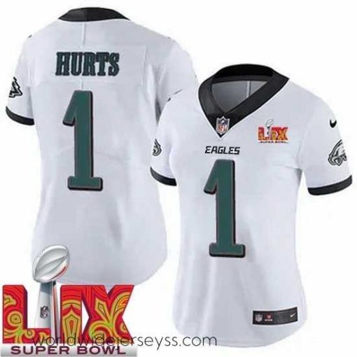 Finely crafted Philadelphia Eagles Jalen Hurts #1 White 2024 2025 Super Bowl LIX F.U.S.E Stitched NFL Jersey