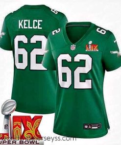 Marvelously styled Philadelphia Eagles Jason Kelce #62 Kelly Green 2024 2025 Super Bowl LIX F.U.S.E Stitched NFL Jersey