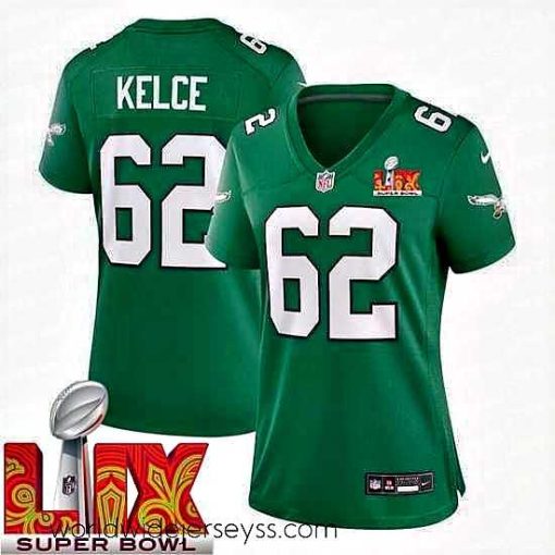 Marvelously styled Philadelphia Eagles Jason Kelce #62 Kelly Green 2024 2025 Super Bowl LIX F.U.S.E Stitched NFL Jersey