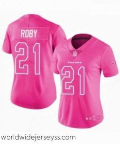 Marvelously styled Womens Houston Texans 21 Bradley Roby Limited Pink Rush Fashion Football Jersey