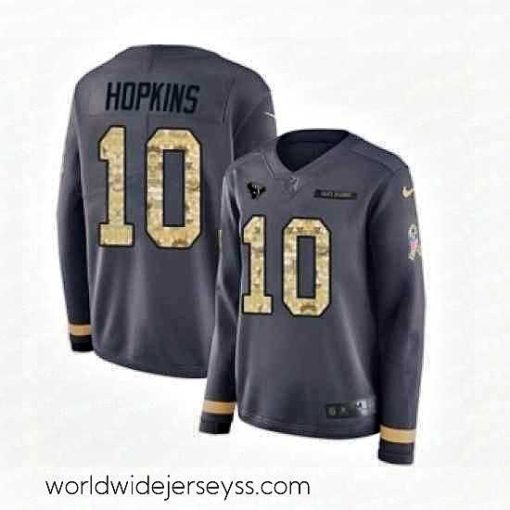 Superbly made Womens Nike Houston Texans 10 DeAndre Hopkins Limited Black Salute to Service Therma Long Sleeve NFL Jersey