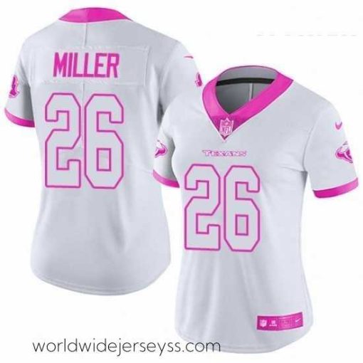 Finely crafted Womens Nike Houston Texans 26 Lamar Miller Limited WhitePink Rush Fashion NFL Jersey