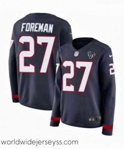Exquisitely designed Womens Nike Houston Texans 27 DOnta Foreman Limited Navy Blue Therma Long Sleeve NFL Jerse